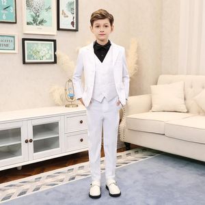 Styl biały garnitur kwiat dziewczynka sukienka weselna Prom dziećmi chłopiec kostium homme mariage przystojny kurtka dziecięca męskie garnitury Blazers