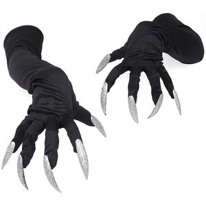 Five Fingers Gloves Halloween Long Nails Women Funny Festival Witch Cosplay Black Silver Mitten Tools