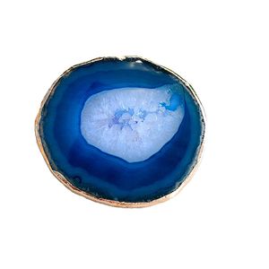 Naturlig agat geode skiva adiabatisk kopp matta kristall tallrik jade carnelian coaster gilt spets mineralprov hem dekoration gåva s2