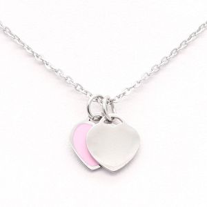 Stainless Chain Enamel Double Heart Return to Lover Necklaces women necklace Fashion Trendy Paired Suspension Pendants Model Mixed colors