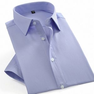 メンズ夏半袖ソリッドツイル基本的なドレスシャツフォーマルな男性ビジネス標準フィットカジュアルブラウス作品オフィストップスシャツD0GA