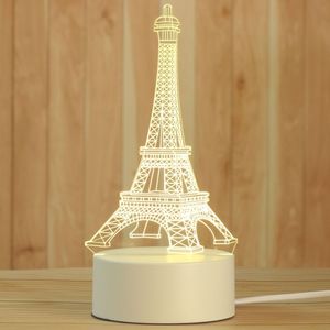 Creative D Night Lights Acrylic Desktop Nightlight Boys and Girls Holiday Gift Decorative Lamps Bedroom Bedside Table Lamp Eiffel Tower