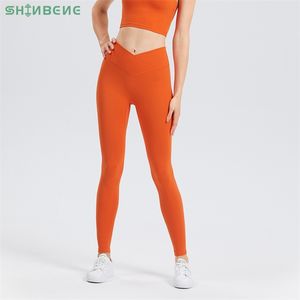 Wholesale cross over leggings resale online - SHINBENE HI CLOUD quot Cross Over Waist Yoga Pants Fitness Workout Leggings Women High Rise Solid Squat Proof Sport Gym Legging