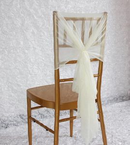 fildişi sandalyeleri toptan satış-Sandalye adet Fildişi Arka Şerit Dekorasyon Tatlı Kapak Şifon Kanatlar Yay Düğün Parti Kravat Kapakları