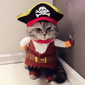 ingrosso costume da pirata gatto.-Funny Costumes Pirate Suit Kitty Kitten Corsair Costume di Halloween Cucciolo Abiti Vestire Vestiti da festa per gatti