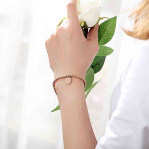 розовый браслет формы оптовых-Любовная пара браслет женские розовые позолоченные круглые кольцевые цепи из бисера простые в форме сердца титановый сталь браслет