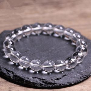 Natural Stones White Crystal Bracelet Clear Rock Quartz Round Bead Men Women Healing Energy Gift Lucky Jewelry Beaded Strands