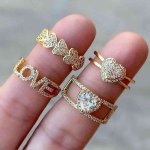 anneaux d'empilage en or blanc achat en gros de 5pcs coeur d or femme de mode CZ Open Réglable Mariage Love S Bague d empilage en cristal blanc pour femmes