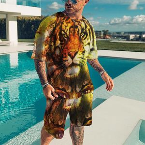 Wholesale wolf set resale online - Men s Tracksuits Summer T shirt Set Daily Fashion Casual Customized Pattern Slim Comfortable Tiger Lion Wolf D Printing Asian Size