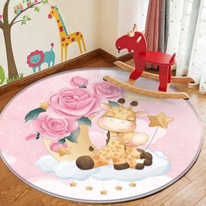 rosa baby matte großhandel-Teppiche Niedliche Cartoon Giraffe Rosa Muster Baby Hand Druck Teppich Spielmatte Kinder Sicherheit Flanell rutschfest