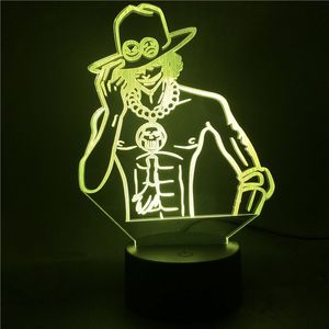 d лампы оптовых-3D свет PORTGAS D ACE ANIME LED Nighlight для украшения спальни Ночная лампа дети подарок