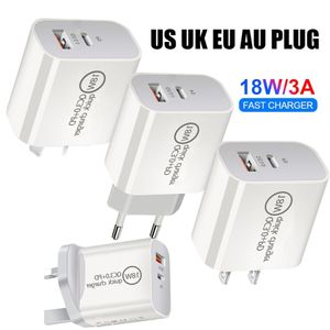 18W Snel QC3 Type C Charger EU US UK AU Wall Chargers Plug voor iPhone Samsung S10 S20 Note HTC Huawei Android telefoon