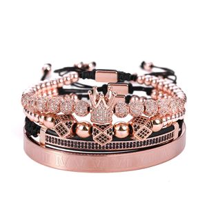 4 st Koppar Inlagda Zircon Crown Diamond V Ball Diamond Double Row Kombination Armband Justerbara Smycken