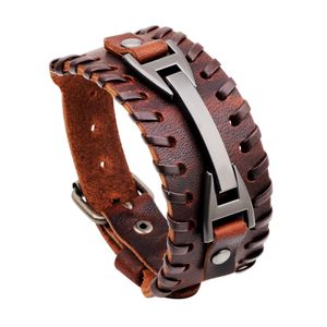 Trendy Brown Punk Genuine Leather Bracelets Bangle Belt Buckle Warp Bracelet Men Vintage Jewelry Christmas Gift