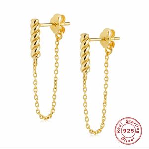Sterling Silver Gold Long Chain Rope Stud Earrings Piercing Line Pendiente Luxury European Jewelry For Women Girl Gift