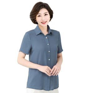 anne bluzlar toptan satış-Kadın Bluzlar Gömlek Artı Boyutu XL XL Bluz Giyim Orta Yaşlı Anne Kısa Kollu Ofis Bayan Yaz Gevşek Katı Şifon Tops