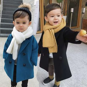 gökyüzü mavi yün ceketi toptan satış-Çocuk Yün Ceket İlkbahar ve Sonbahar Yeni Çocuklar Giymek Yakışıklı Erkek Ceket Orta Ve Uzun Ceket Erkek Dış Giyim B3