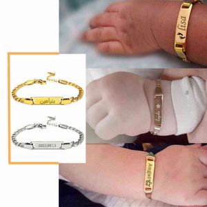 Personalize Baby Name Bracelet Figaro Chain Smooth Bangle Link Gold Tone No Fade Safty Jewelry Custom Id Bar