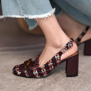 Dress Shoes Fashion Woman Summer Women Genuine Leather Designer Pumps Round Toes High Heel Sandals Chunky Heels Sandles Red Brown33