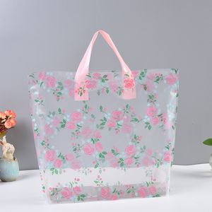 ingrosso sacchetto regalo stampato chiaro-Clear Plastic Shopping Carrier Borse con maniglia regalo Boutique Packaging Floral Rose Stampato grande carina taglie V2