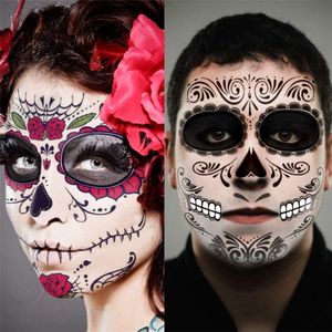 kafatası yüz makyaj toptan satış-Cadılar bayramı Dekor Yüz Dövme Çıkartmalar Yüz Makyaj Etiket Günü Ölü Kafatası Maskesi Su Geçirmez Masquerade