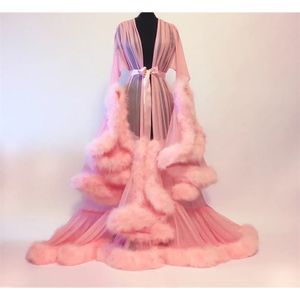 Sexy Women Tulle Maxi Dress Maternity Feathers Long Sleeve For Pography Props Summer Beach Front Split Clothing
