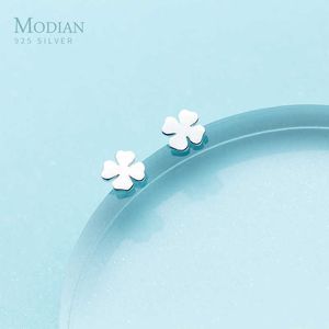 Modian Minimalism Vier Clover Simple Stud Earrings Charm Sterling Silver Earings for Women Girl Kids Sieraden Geschenken