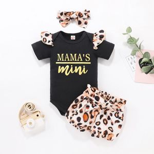 Urodzony Niemowlę Baby Girl Lato Dzień Matki List Romper Leopard Spodenki Outfit Odzież Zestaw Kostiumy Dla Dziewczyn