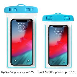 Lichtgevend waterdicht Telefoon Pouch Dry Bag Big Size voor iPhone Pro max x XR SAMSUNG S10 S20 ULTRA XS Onderwater Waterbestendig Case IPX7