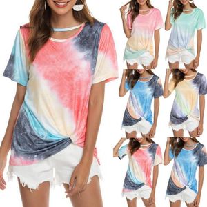 Wholesale knotted short resale online - Tshirt Women Summer Tie Dye Short Sleeve Crew Neck Knot T Shirt Casual Tee Tops Haut Ropa Mujer Top Harajuku T Shirt Women s
