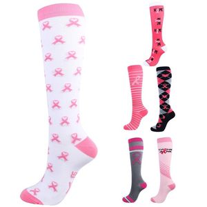 sock aids оптовых-Носки Hosiery Женщины Мужчины СПИД Логотип Сжатие Розовая Лента Печать Колено Высокая Трубка Y1QD