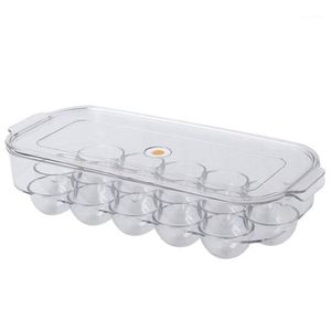 plastik yumurta kartonları toptan satış-Depolama Şişeleri Kavanoz Yumurta Tutucu Temizle Plastik Organizatör Kartonları Buzdolabı Buzdolabı Kapaklı Mutfak Için Yuvaları Konteyner