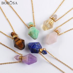 Gold Color Gems Stones Perfume Bottle Pendant Necklace Amazonite Lapis Crystal Essential Oil Diffuser For Women WX1609 Necklaces