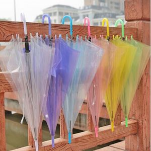 şemsiye iyilikleri toptan satış-Yeni Düğün Favor Renkli Temizle PVC Şemsiye Uzun Kolu Yağmur Güneş Şemsiyesi Şemsiye JJA251