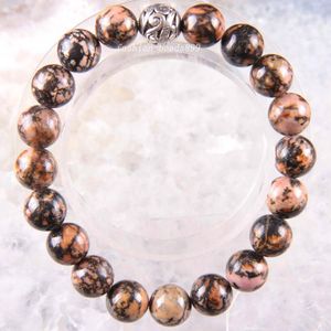 ingrosso 12mm round silver beads-Braccialetto d argento mm di pietra naturale gemma rotonda perline elasticizzato rosa rhodonita braccialetto di fascino fascino monili di fascino perline fili