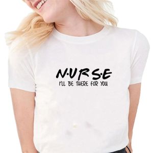 Pielęgniarka Drukuj Lato T shirt Kobiety O Neck Bawełna Krótki Rękaw Śmieszna T Shirt Top Luźny Femme Black White