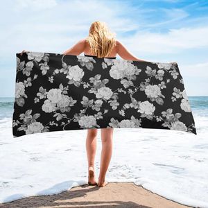 Handduk Svartvita Rosor Akvarell Blommor Strand Lyxig Quick Dry Microfiber Badrum Badlakan Yoga Mat Picnic Blanket