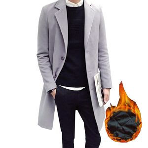 классический черный плащ оптовых-Мужчины Классическая мода шерсть толстые траншеистые пальто приятный сплошной цвет черный красный XL средней длинной стройной одежды пальто мужская верхняя одежда