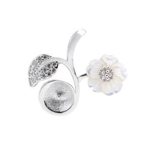 Toptan satış Inci Kolye Ayarları Beyaz Kabuk Çiçek Yaprağı 925 Ayar Gümüş DIY Charm Kolye Montaj 5 Parça