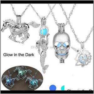 Necklaces Pendants Drop Delivery Luminous Glowing In The Dark Necklace Sier Horse Mermaid Skull Pendant Lockets Chain Women Fashion Je