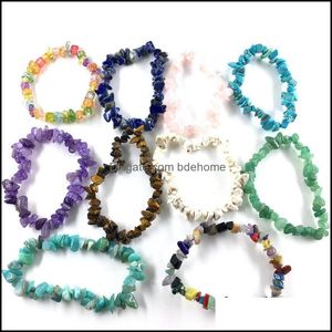 broken beads toptan satış-Boncuklu Strands Bilezikler Takı Mticolor Boncuklular Kırık Doğal Boncuklu Kadınlar Için Şifa Kristal Kuvars Taş Esneklik Bileklik Mens Fa