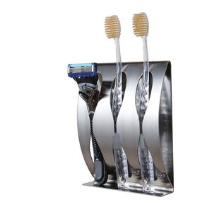 fırça deliği toptan satış-Toptan Paslanmaz Çelik Duvara Montaj Diş Fırçası Tutucu Delik Kendinden Yapışkanlı Diş Fırçası Organizatör Kutusu Banyo Aksesuarları R2