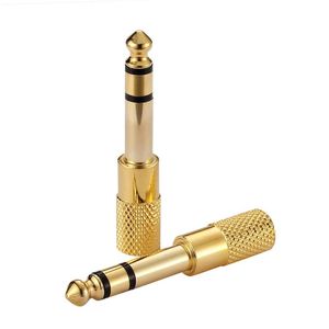 oro audio
 al por mayor-6 mm Macho a mm Adaptador de audio estéreo femenino Jack Conector Conector Gold Plateada35