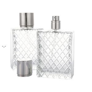 100ml Square Grids Carved Perfume Bottles Clear Glass Empty Refillable fine mist Atomizer Portable Atomizers Fragrance GWE10821
