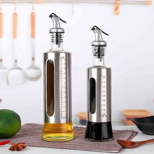 Stainless steel household kitchen leak proof glass oil pot scale pressing cooking wine soy sauce vinegar seasoning bottle