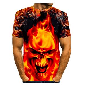 Devil Skull Men s D Gedrukt T shirt Visual Impact Party Top Streetwear Punk Gothic Ronde Hals Hoge Kwaliteit American Muscle Style Short Mouw