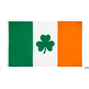 NewShamrockアイルランド国旗90x150cmポリエステル緑ホワイトオレンジプリントホームパーティーフライング装飾アイルランドの旗バナーEWA4568