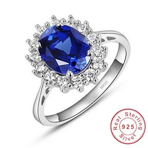 Size Rulalei Women Princess Ring Vintage Jewelry Real Sterling Sterling Silver Oval Cut Sapphire CZ Diamond Wedding Engagement Rings For Lover Gift