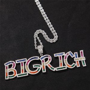 Custom Baguette Letters Hanger Naam Ketting Iced Out Zircon Lab Diamonds Goud Zilver Rose Bling Men Hip Hop Sieraden Gift