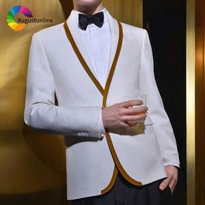 Wholesale white gold tuxedos resale online - Men s Suits Blazers White Gold Shawl Lapel Men Suit Wedding For Man Blazer Slim Fit Formal Tailored Tuxedo Best Pieces Terno M